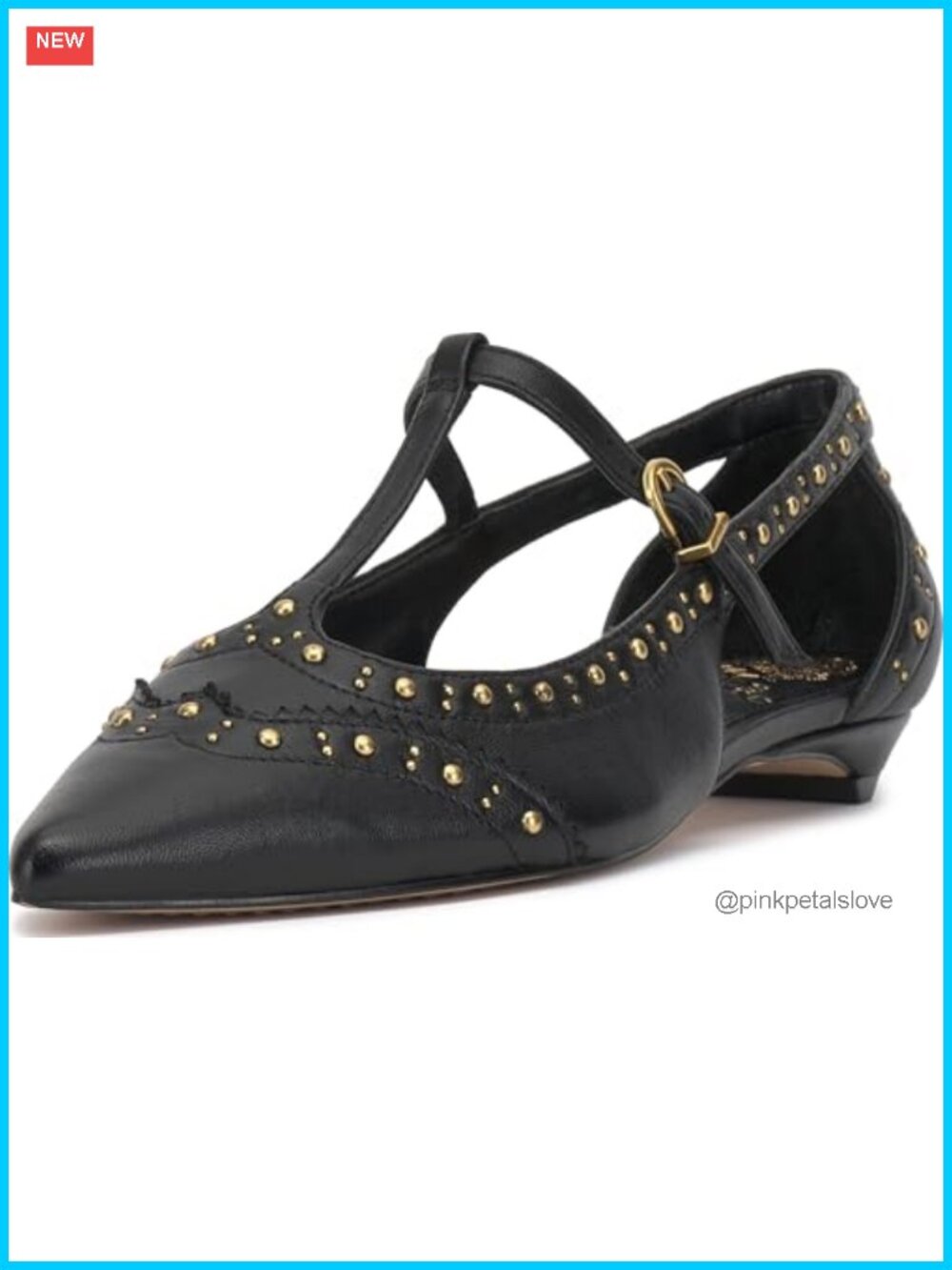 Vince Camuto Valkie Studded Kitten Heel T-Strap Mule Leather Pointed Toe